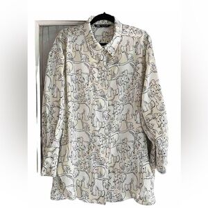 Zara Cream Elephant Print Button-Down Shirt
